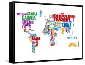 Typography World Map 8-NaxArt-Framed Stretched Canvas