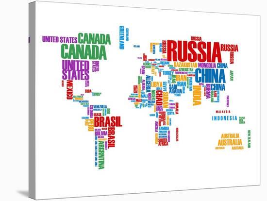 Typography World Map 8-NaxArt-Stretched Canvas