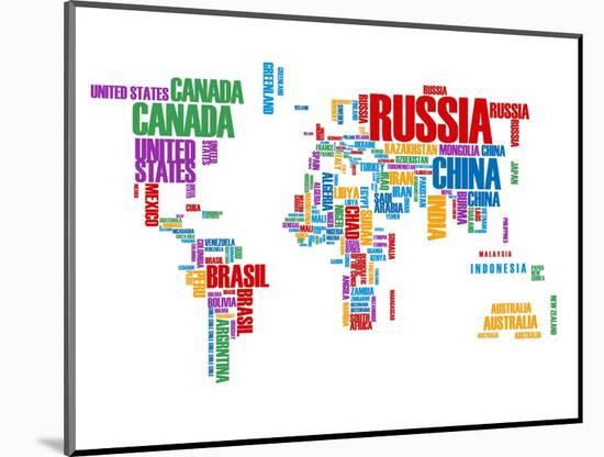 Typography World Map 8-NaxArt-Mounted Art Print