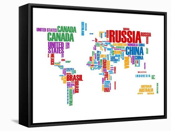 Typography World Map 8-NaxArt-Framed Stretched Canvas