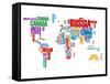 Typography World Map 8-NaxArt-Framed Stretched Canvas