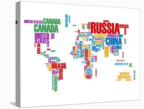 Typography World Map 8-NaxArt-Stretched Canvas