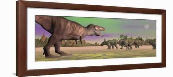 Tyrannosaurus Attacking Styracosaurus Dinosaurs-null-Framed Art Print