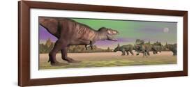 Tyrannosaurus Attacking Styracosaurus Dinosaurs-null-Framed Art Print