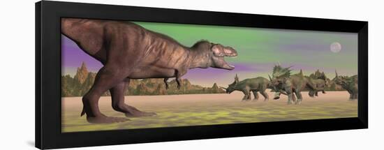 Tyrannosaurus Attacking Styracosaurus Dinosaurs-null-Framed Art Print