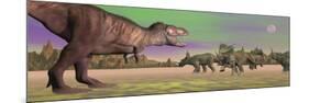 Tyrannosaurus Attacking Styracosaurus Dinosaurs-null-Mounted Art Print