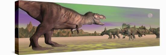 Tyrannosaurus Attacking Styracosaurus Dinosaurs-null-Stretched Canvas