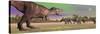 Tyrannosaurus Attacking Styracosaurus Dinosaurs-null-Stretched Canvas