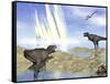 Tyrannosaurus Rex and Pteranodons Watch a Meteorite Impact-null-Framed Stretched Canvas