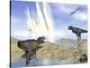 Tyrannosaurus Rex and Pteranodons Watch a Meteorite Impact-null-Stretched Canvas