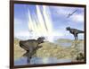 Tyrannosaurus Rex and Pteranodons Watch a Meteorite Impact-null-Framed Art Print