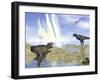 Tyrannosaurus Rex and Pteranodons Watch a Meteorite Impact-null-Framed Art Print