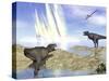 Tyrannosaurus Rex and Pteranodons Watch a Meteorite Impact-null-Stretched Canvas