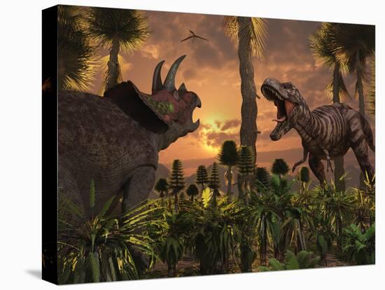 Tyrannosaurus Rex and Triceratops Meet for a Battle to the Death-Stocktrek Images-Stretched Canvas