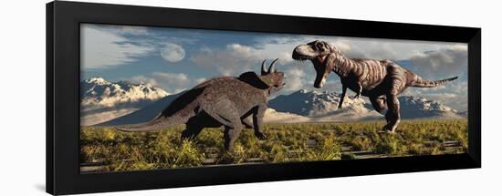 Tyrannosaurus Rex and Triceratops Meet for a Battle to the Death-null-Framed Art Print