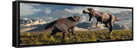 Tyrannosaurus Rex and Triceratops Meet for a Battle to the Death-null-Framed Stretched Canvas