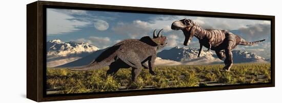 Tyrannosaurus Rex and Triceratops Meet for a Battle to the Death-null-Framed Stretched Canvas