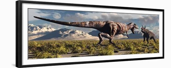 Tyrannosaurus Rex and Triceratops Meet for a Battle to the Death-null-Framed Premium Giclee Print
