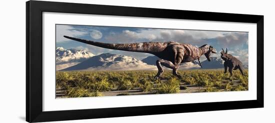 Tyrannosaurus Rex and Triceratops Meet for a Battle to the Death-null-Framed Art Print