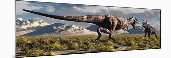 Tyrannosaurus Rex and Triceratops Meet for a Battle to the Death-null-Mounted Art Print