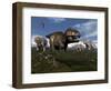 Tyrannosaurus Rex Attacked by Three Triceratops-Stocktrek Images-Framed Art Print