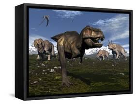 Tyrannosaurus Rex Attacked by Three Triceratops-Stocktrek Images-Framed Stretched Canvas