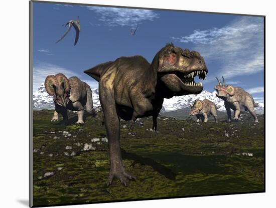 Tyrannosaurus Rex Attacked by Three Triceratops-Stocktrek Images-Mounted Art Print