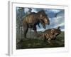 Tyrannosaurus Rex Attacking an Einiosaurus Dinosaur-Stocktrek Images-Framed Art Print