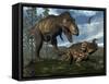 Tyrannosaurus Rex Attacking an Einiosaurus Dinosaur-Stocktrek Images-Framed Stretched Canvas