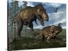 Tyrannosaurus Rex Attacking an Einiosaurus Dinosaur-Stocktrek Images-Stretched Canvas