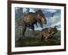 Tyrannosaurus Rex Attacking an Einiosaurus Dinosaur-Stocktrek Images-Framed Art Print