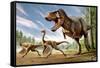 Tyrannosaurus Rex Attacking Two Struthiomimus Dinosaurs-null-Framed Stretched Canvas