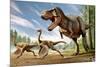 Tyrannosaurus Rex Attacking Two Struthiomimus Dinosaurs-null-Mounted Art Print