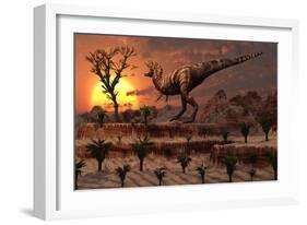 Tyrannosaurus Rex Calling Out to Find a Possible Mate-null-Framed Art Print