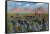 Tyrannosaurus Rex Chasing a Herd of Parasaurolophus Dinosaurs-null-Framed Stretched Canvas