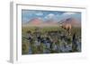 Tyrannosaurus Rex Chasing a Herd of Parasaurolophus Dinosaurs-null-Framed Premium Giclee Print