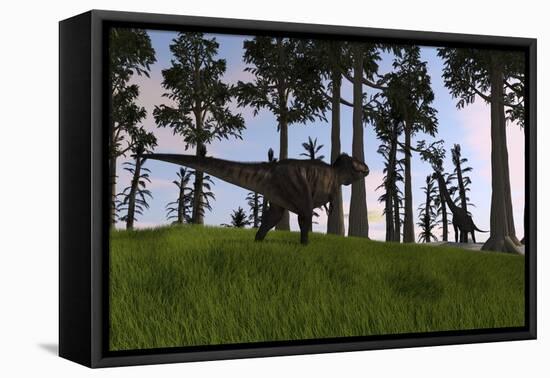 Tyrannosaurus Rex Confronts a Large Brachiosaurus-null-Framed Stretched Canvas