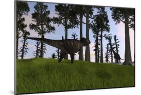 Tyrannosaurus Rex Confronts a Large Brachiosaurus-null-Mounted Art Print