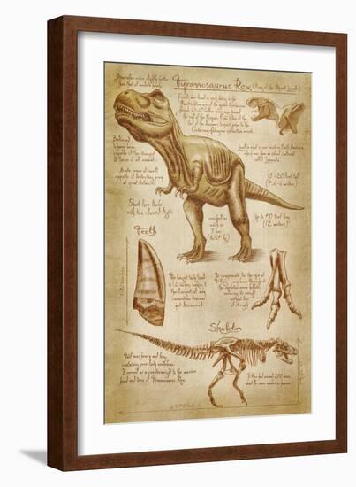 Tyrannosaurus Rex Dinosaur - DiVinci Style-Lantern Press-Framed Art Print