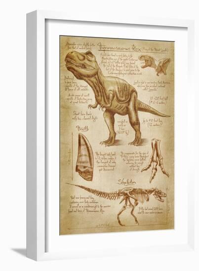 Tyrannosaurus Rex Dinosaur - DiVinci Style-Lantern Press-Framed Art Print