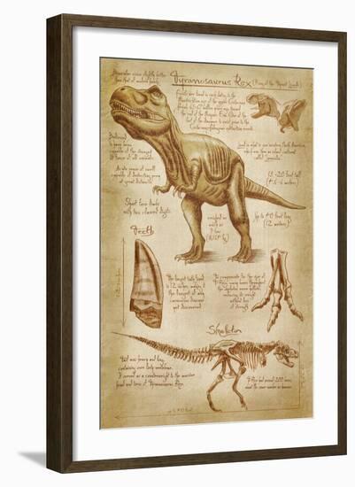 Tyrannosaurus Rex Dinosaur - DiVinci Style-Lantern Press-Framed Art Print