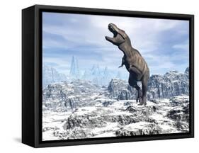 Tyrannosaurus Rex Dinosaur in a Snowy Landscape-null-Framed Stretched Canvas