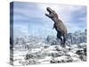 Tyrannosaurus Rex Dinosaur in a Snowy Landscape-null-Stretched Canvas