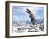 Tyrannosaurus Rex Dinosaur in a Snowy Landscape-null-Framed Art Print