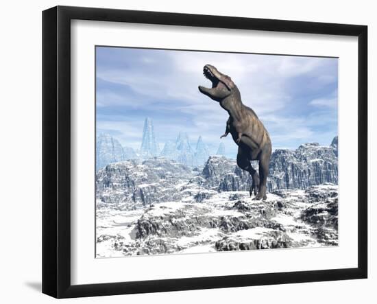 Tyrannosaurus Rex Dinosaur in a Snowy Landscape-null-Framed Art Print