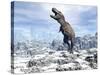 Tyrannosaurus Rex Dinosaur in a Snowy Landscape-null-Stretched Canvas