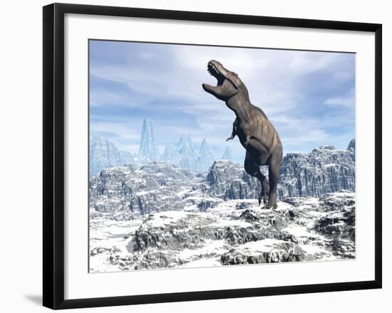 Tyrannosaurus Rex Dinosaur in a Snowy Landscape-null-Framed Art Print