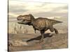 Tyrannosaurus Rex Dinosaur Running across Rocky Terrain-null-Stretched Canvas