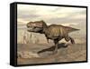 Tyrannosaurus Rex Dinosaur Running across Rocky Terrain-null-Framed Stretched Canvas