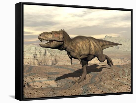Tyrannosaurus Rex Dinosaur Running across Rocky Terrain-null-Framed Stretched Canvas